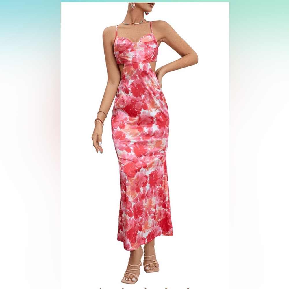 Summer Floral Red and Pink Dress